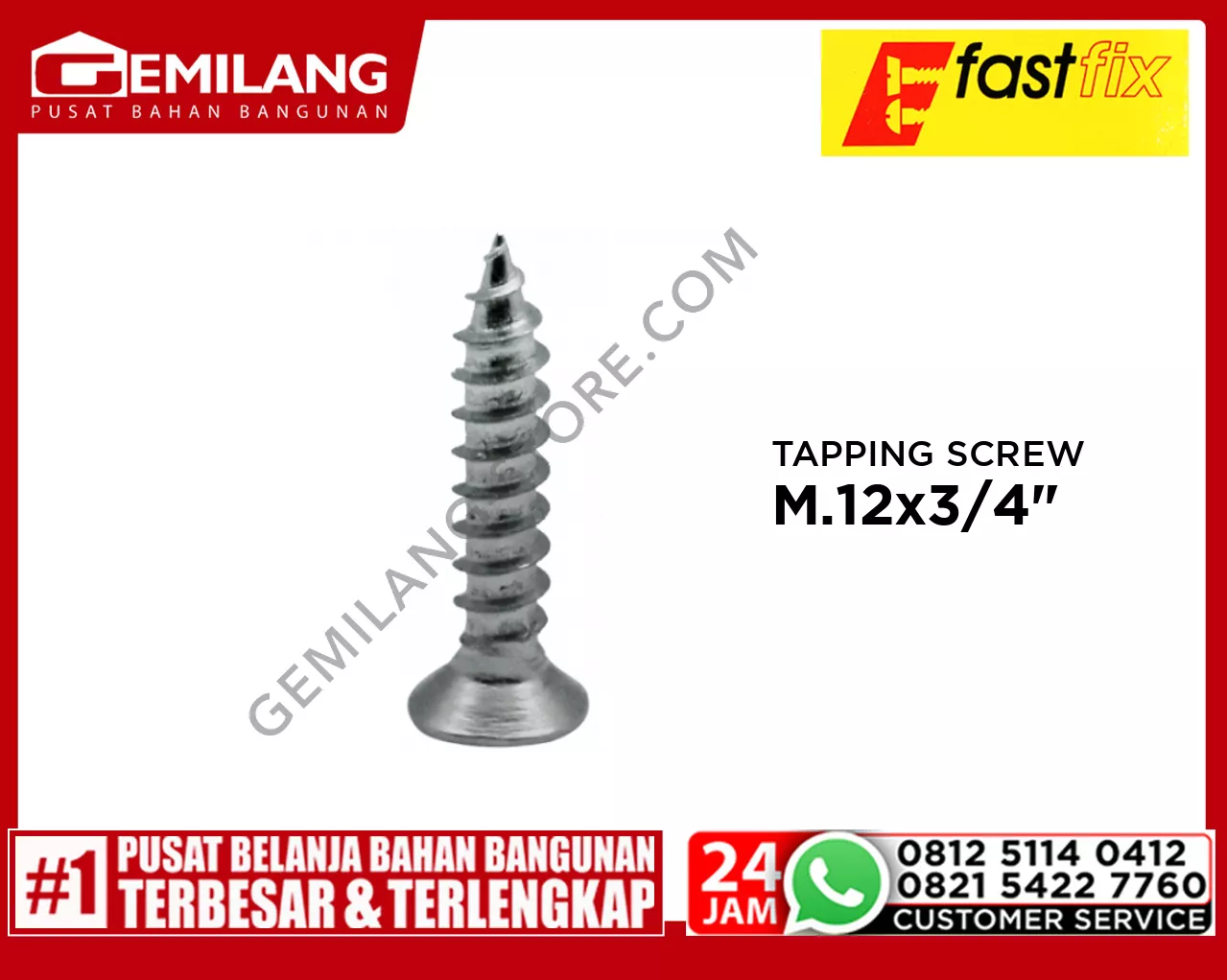 CSK TAPPING SCREW M.12 x 3/4inch 12pc